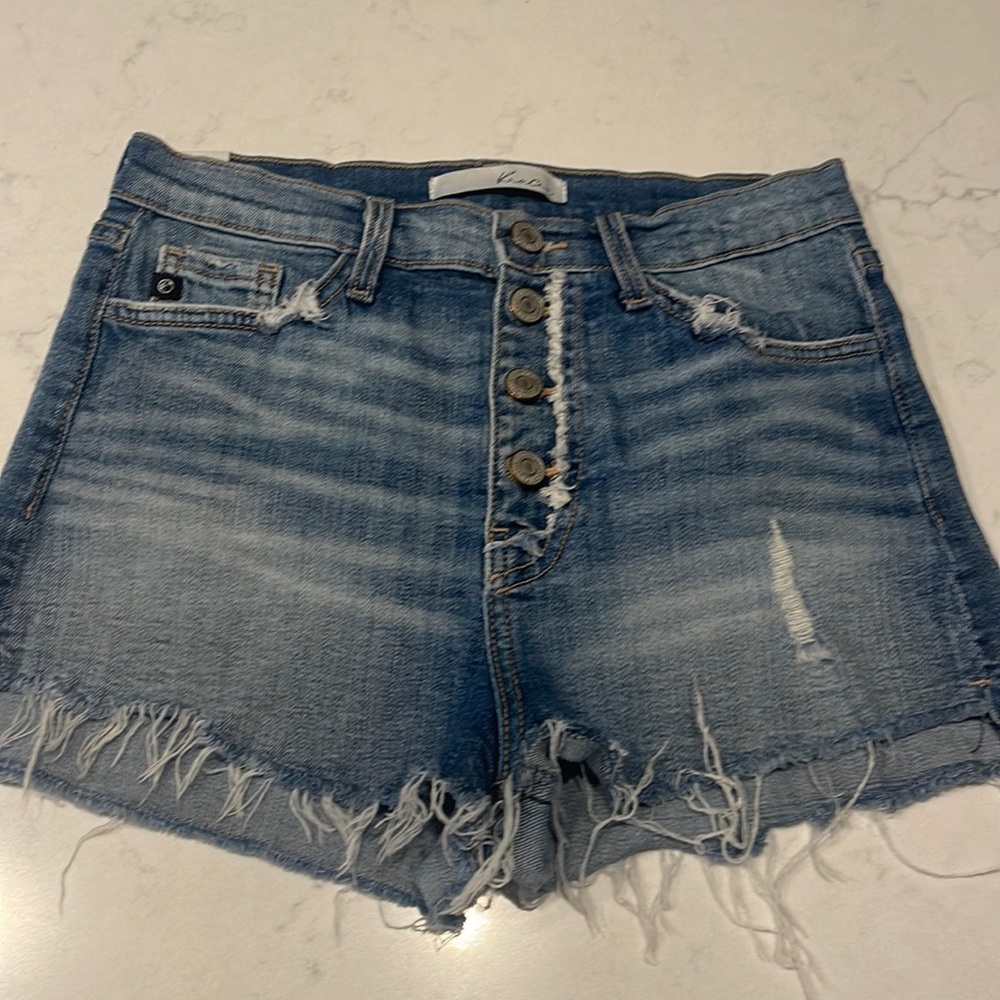 High rise denim shorts.